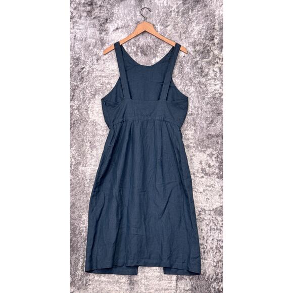 First Rite Dress Large Womens Blue Linen Blend Sleeveless Cross Front Midi - Picture 3 of 8